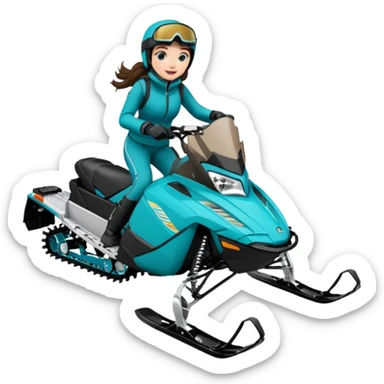 Can you create an emoji of a brunette girl on a teal polaris khaos 850 155 snowmobile with the skis up sticker