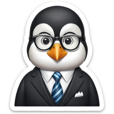 penguin school principal wearing glasses and a formal suit with tie sticker