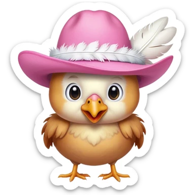 Chicken wearing a pink cowboy hat sticker