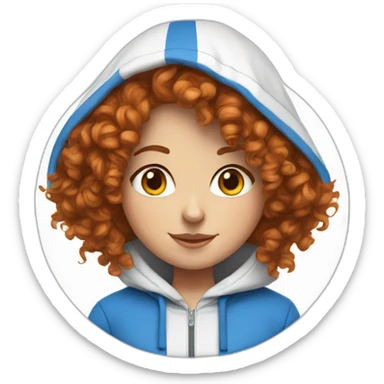 Israeli curly redhead girl in blue and white hoodie sticker