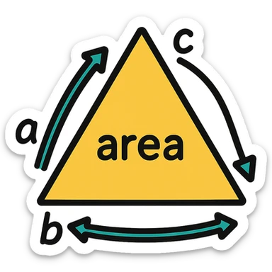 triangle with side lengths labeled, arrows around triangle for perimeter, shaded region for area, suitable for grade 4 sticker