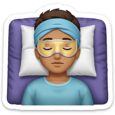 boy with a sleeping mask above head like a band 
 sticker