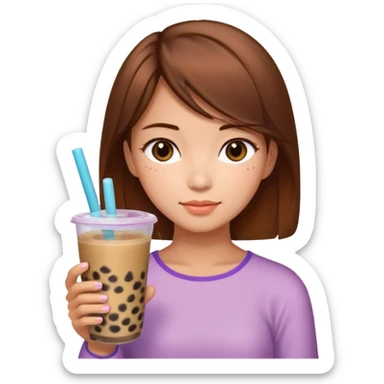 Girl with brown hair and with boba tea sticker