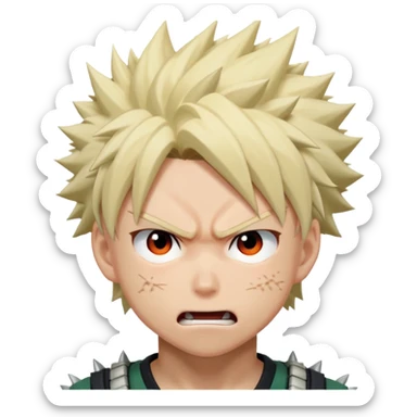 Bakugo Katsuki from My Hero Academia with spiky blonde hair and angry expression sticker