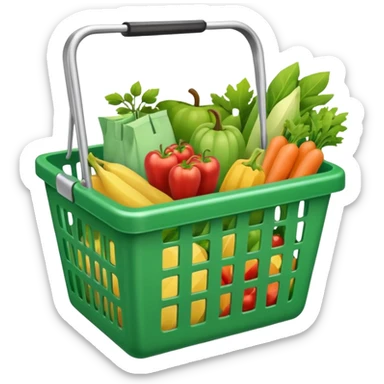 A GREEN SHOPPING BASKET WITH GROCCERIES IN IT sticker