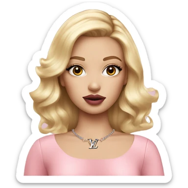 Blond girl with Eyelashes, makeup and Pink lipstick. With a louis vuitton bag sticker