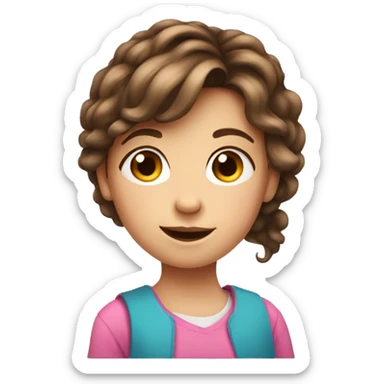 10 year old girl with brown hair and a pink scrunhy sticker