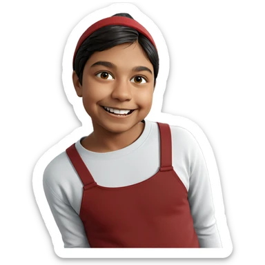 smiling boy by christmas tree sticker