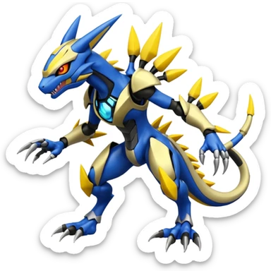 Modern Futuristic Cyber-Greymon-Greninja-Zeraora-Pokémon-Digimon-Fakémon-fusion-hybrid-creature sticker