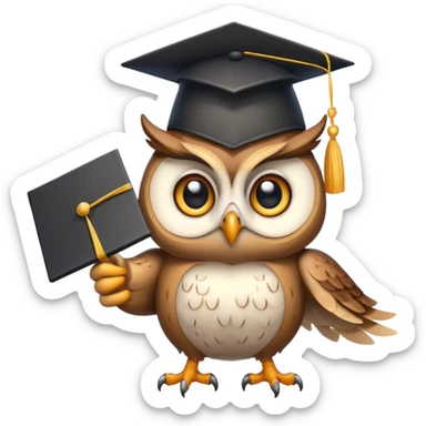 Owl smiling with graduation hat and diploma in claws sticker