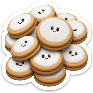 Ma'amoul Cinematic Realistic Ma'amoul Dessert Emoji, depicted as one or two delicate, date-filled cookies lightly dusted with powdered sugar, rendered with intricate textures and warm, inviting lighting. sticker