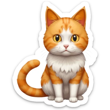 full body white, ginger and tabby cat with skinny head and fat body with an anxious face sticker