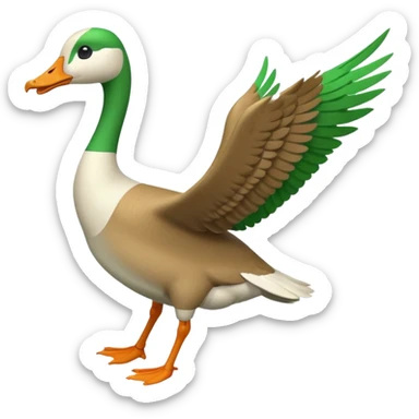 "Running goose emoji with long neck and two legs, all bright green #39C700. Wings folded tightly, no flapping or extra colors." sticker