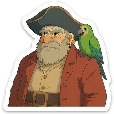 old pirate with a parrot on his shoulder sticker