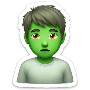 sad sick kid green face sticker