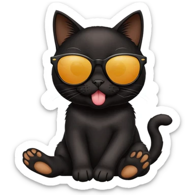 Black cat with sunglasses licking its toes sticker