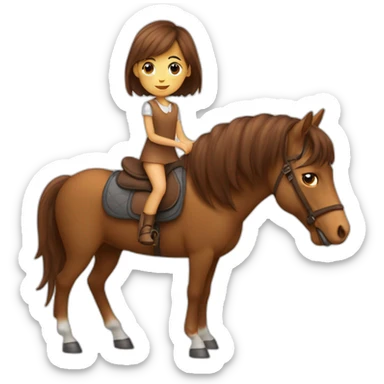 Un cheval marron avec une fille à côté qui a les cheveux brun sticker