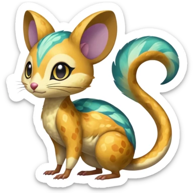 Shiny furry scaley Meloetta-Vernid-Trico-Gerbil-Genet-Pokémon-Fakémon-hybrid-fusion-creature sticker