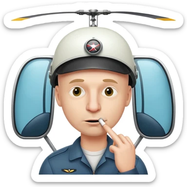 Bald white dude picking his nose with a helecopter hat sticker