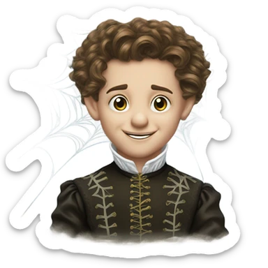 Tom Thumb whimsical fairytale boy and thistledown doublet shirt made of spider web sticker