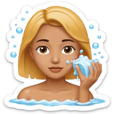 a female washing her face outside of shower  sticker
