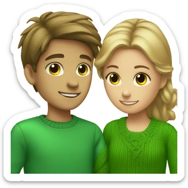 boy giving green sweater to girl sticker