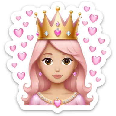 A girly silhouette wearing a crown, surrounded by sparkles, hearts, and maybe a soft pink aura. sticker
