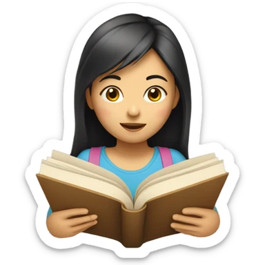 Asian girl reading book sticker