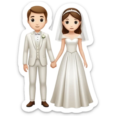 Silk wedding couple white round  sticker