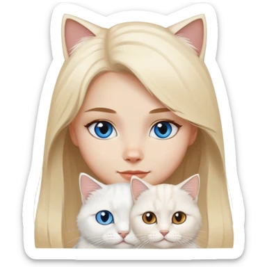 blond girl brown eye with White British longhair cat blue eyes  sticker