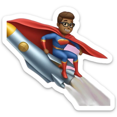 person dressed with a superhero cape riding on a rocket sticker