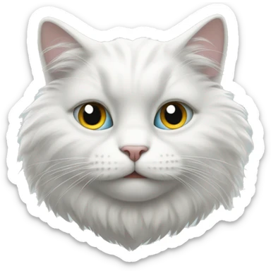 Fluffy white cat with half face gray sticker