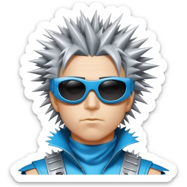 cyber y2k guy with spiky hair, futuristic sunglasses, and duct tape across his mouth sticker