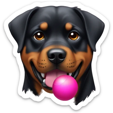 A pretty Rottweiler female with a red harness and a pink rubber ball. sticker