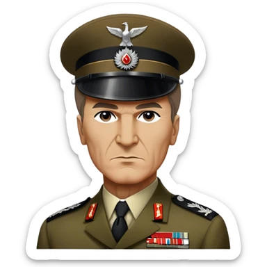 Cinematic Realistic Mustafa Kemal Atatürk Portrait Emoji, depicted as a visionary statesman with a determined gaze and period military attire, rendered with rich textures and dynamic historical lighting that captures his transformative leadership. sticker