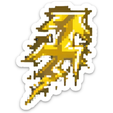 Speed power-up sprite, 64x64 pixels, bright yellow/gold lightning bolt symbol centered on tile, glowing effect, clean pixel edges, simple recognizable design that communicates "speed increase" sticker