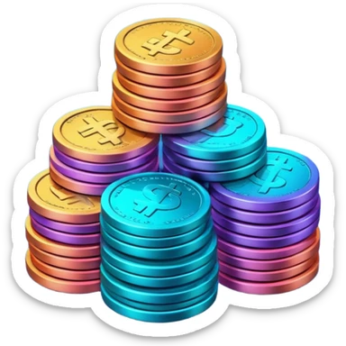 Many Coins pack stack
in gradient of turquoise, blue, pink, purple, and coral
 sticker