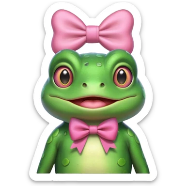 cute frog, pink bow, portrait, bust up sticker