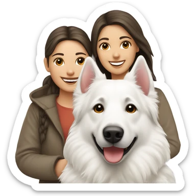 Happy white Swiss Shepherd  with brunette girl sticker