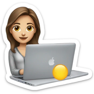 Beautiful programmer girl with brown hair working with MacBook sticker