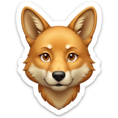 Cinematic Noble Dingo Portrait Emoji, Poised and regal, with a lean, agile build and a short, sandy-tawny fur that speaks of the wild outback, deep-set soulful amber eyes and alert ears, Simplified yet sharp and sophisticated features, highly detailed, glowing with a soft, dignified glow, high shine, intelligent and resourceful, stylized with an air of untamed elegance, focused and attentive, soft glowing outline, capturing the essence of a watchful and confident wild canine, so majestic it feels as though it could trot out of the screen with effortless authority! sticker