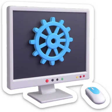 3D Emoji style icon representing application testing setup, featuring a computer monitor with a checkmark and a gear sticker