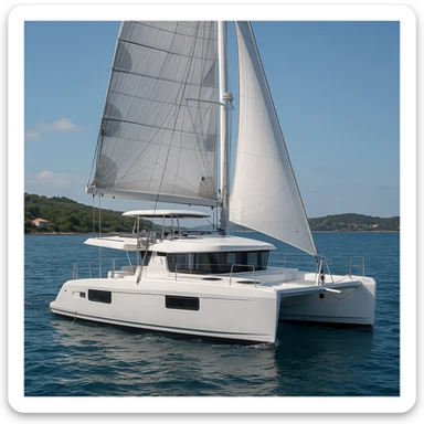 a lagoon 42 catamaran with no wording on the boat  sticker