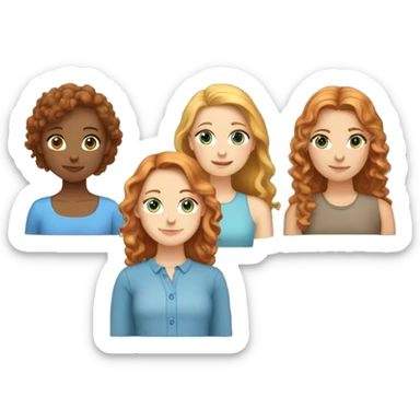 Girl with straight ginger hair and blue eyes, girl with a little curly brown hair and brown eyes and a girl with straight blond hair and blue eyes sticker