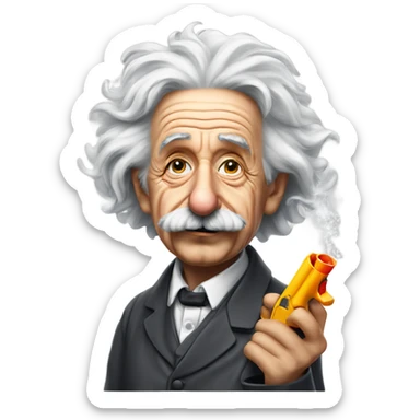 Albert Einstein smoking a water gun were you pull out of the front of it sticker