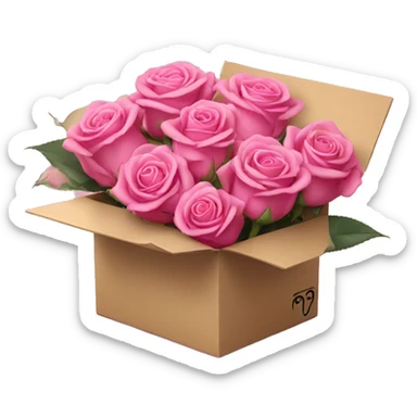 Pink roses in box with makeup  sticker