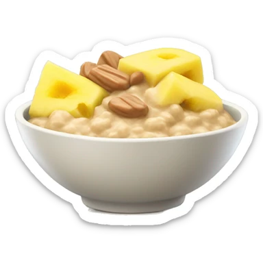Porridge Bowl with pineapple pieces and a little peanut butter sticker
