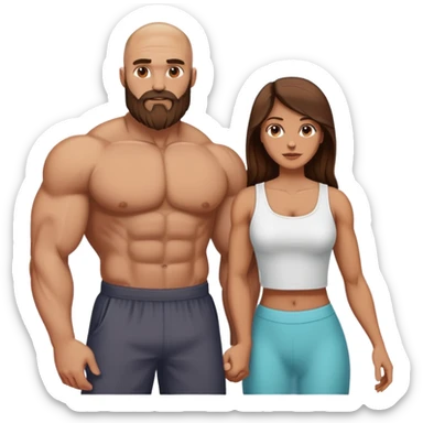 Muscular Bald beard men with his wife long brown hair  sticker