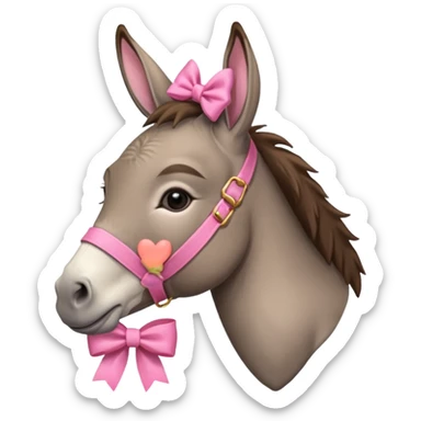 una burra con moño rosa y dando un  sticker
