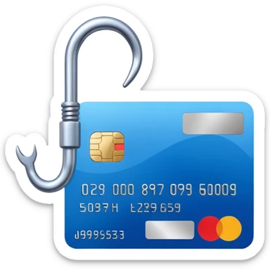 phishing, fishing hook holding a credit card sticker